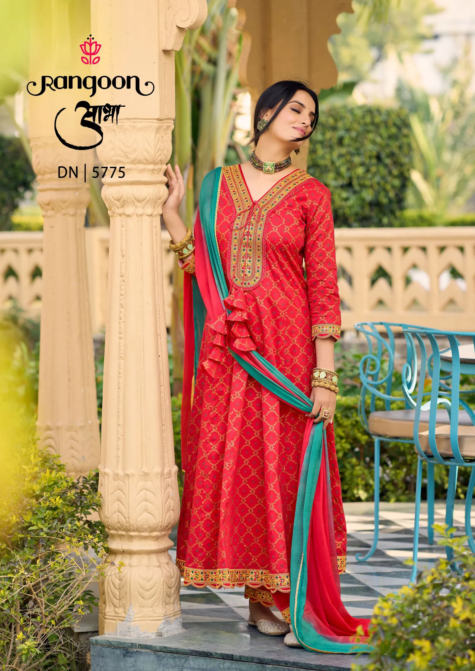 Aabha by Rangoon Cotton Kurti with Fancy Codework and Bottom Dupatta